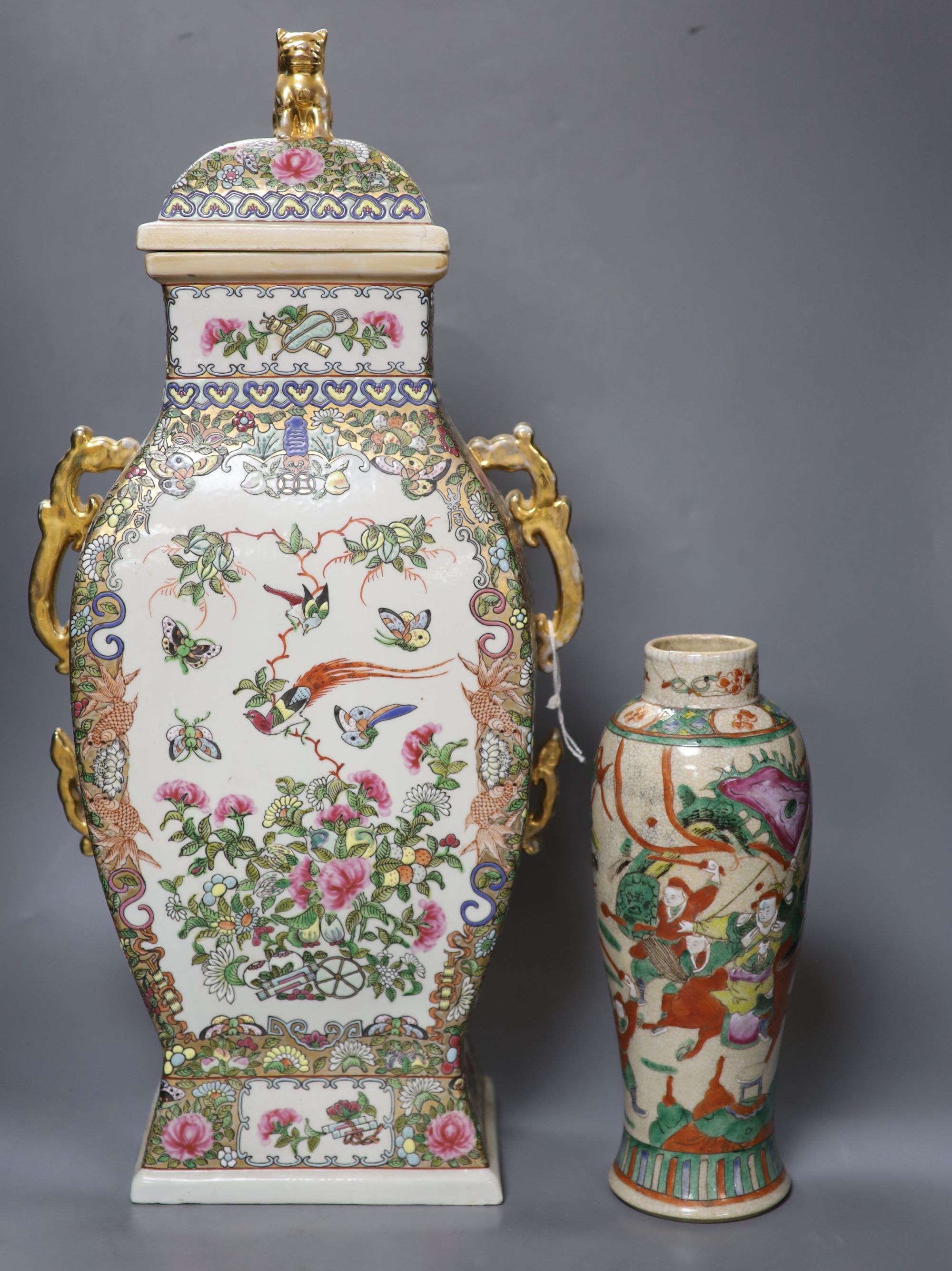 Two Chinese famille rose vases, tallest 60cm